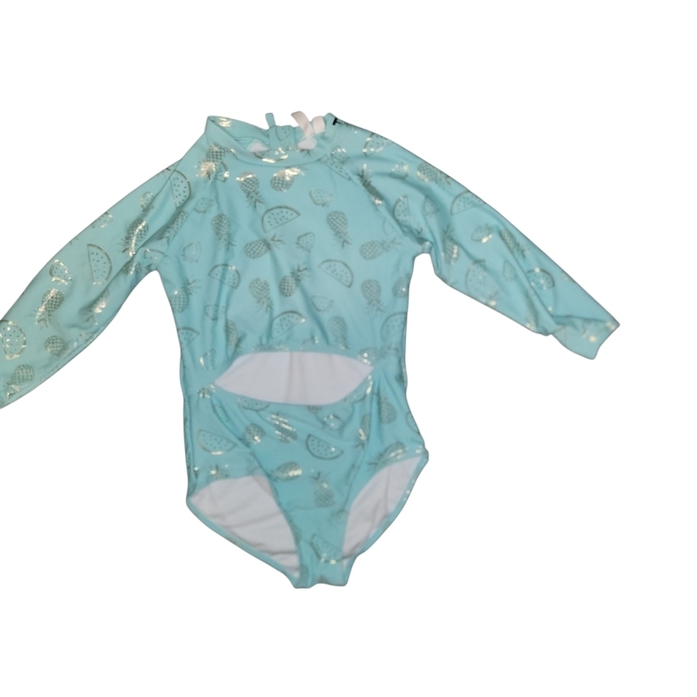 Limited Too Aqua and Silver Kids Swim One Piece Rashguard